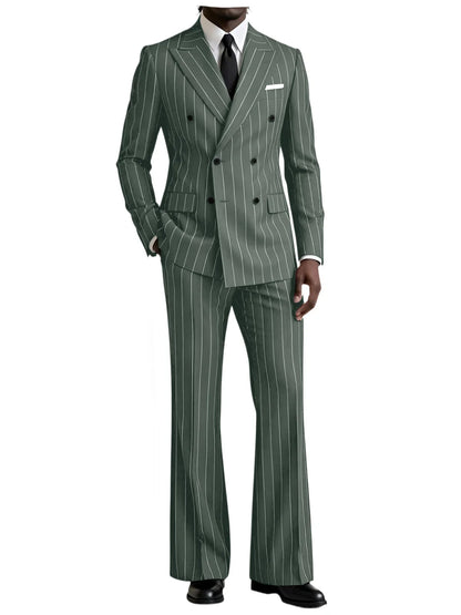 Men's 2 Piece Suit Pinstripe Double Breasted Peak Lapel Slim Fit Flared Pants Wedding Prom Business Formal Parties Chic Outfit