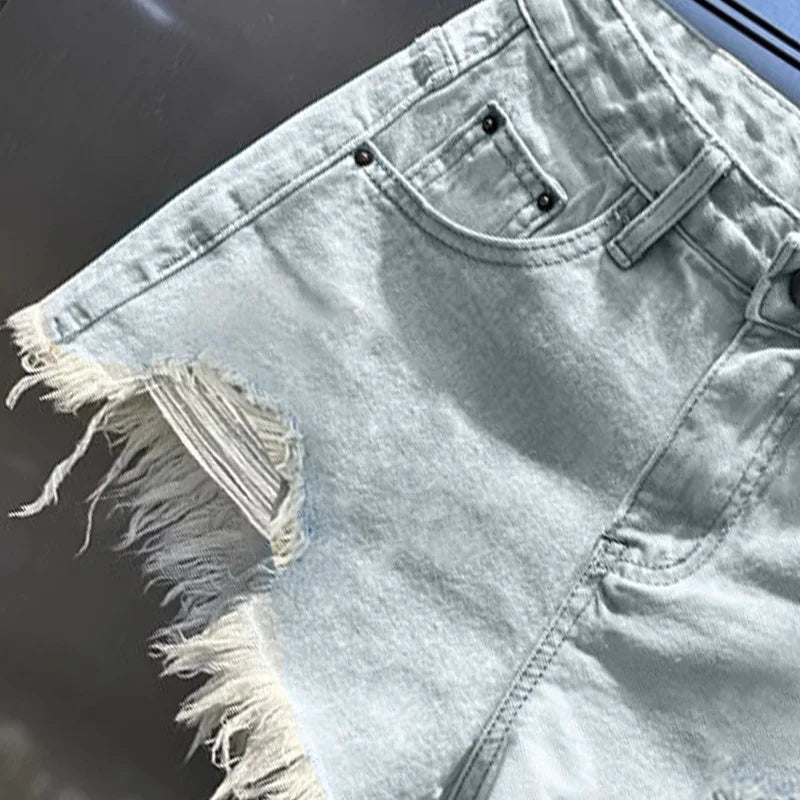 New Hot Girl Retro Irregular Distressed Ripped Denim Shorts 2026 Summer Women's Low-waist Causal Shorts