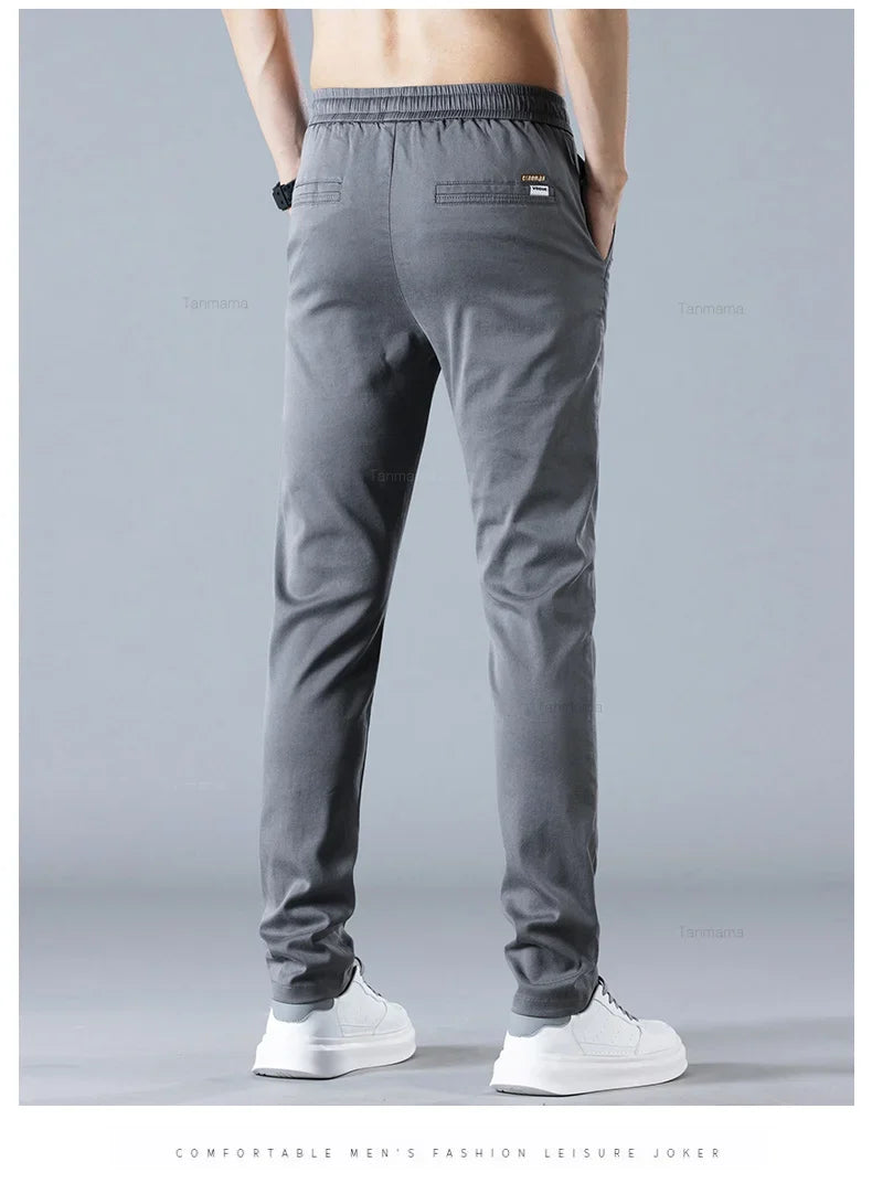Spring Summer Men's Casual Pants Korean Fashion Cotton Thin Soft Elastic Slim Business Trousers Black Green Khaki
