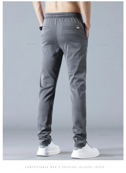 Spring Summer Men's Casual Pants Korean Fashion Cotton Thin Soft Elastic Slim Business Trousers Black Green Khaki