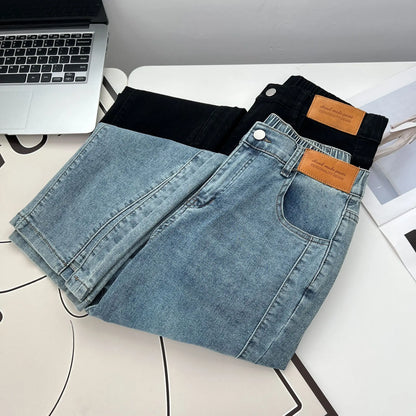 Women's Split Leg Opening Drainpipe Jeans, Casual Ankle Length Denim Pants, Straight Leg, Plus Size, Spring, Autumn, 100kg, 1649