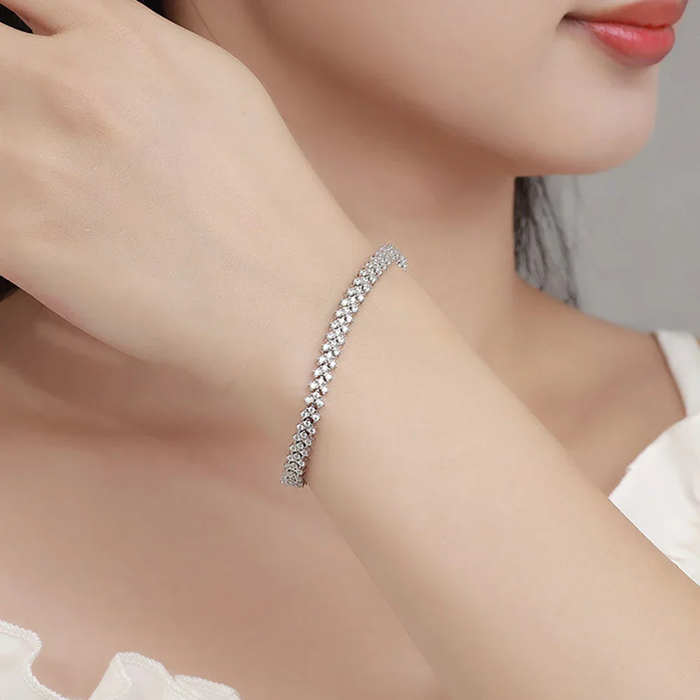 1.5mm Real Moissanite Tennis Bracelet S925 Sterling Silver  3-row Heart Lab Diamond Bracelets for Bridal Women Wedding Jewelry