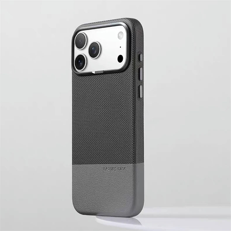 For Magsafe Fine Grained Leather Case For iPhone 17 Pro Max Ari 16 15 14 13 Metal Lens Frame Wireless Charge Accessories Cover