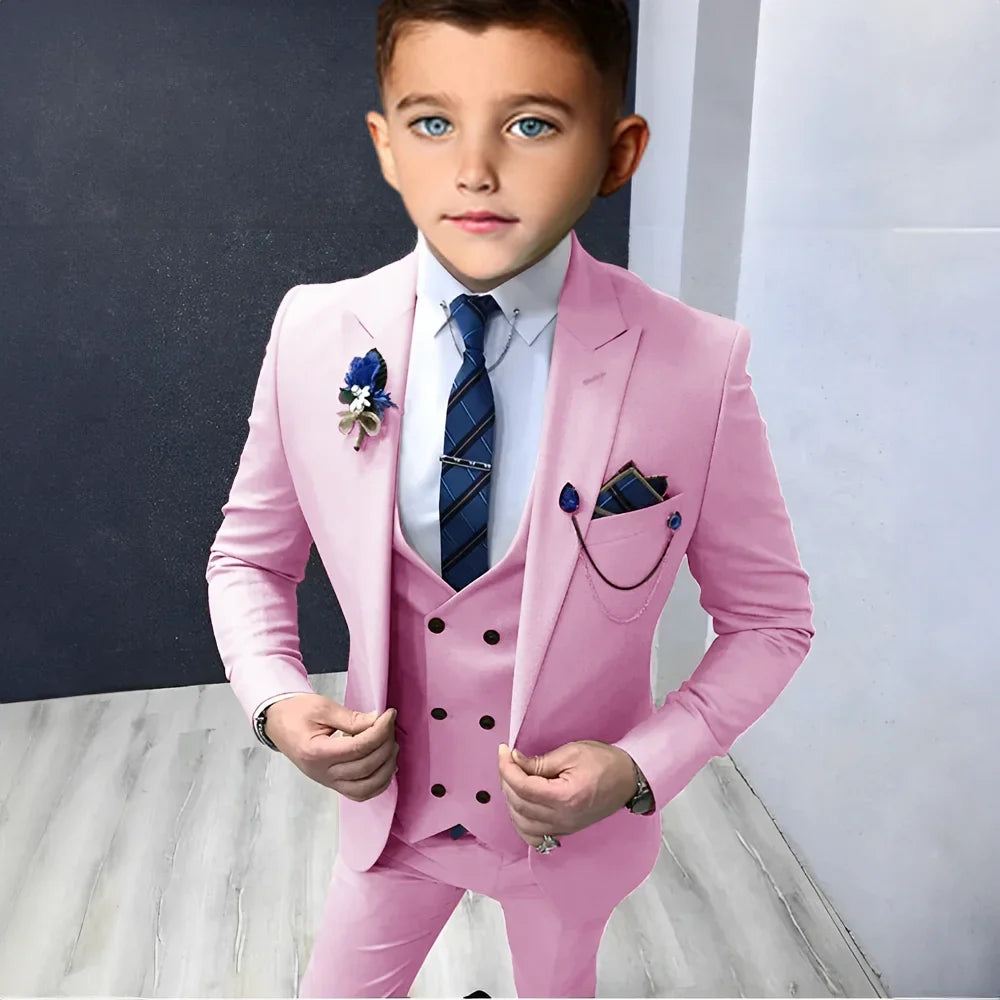 Formal Peak Lapel Suit Set 3 Pieces For Kids Perfirmance Outfit Host Costumes,Handsome Elegant Boys Slim Fit Suits Party Tuxedo