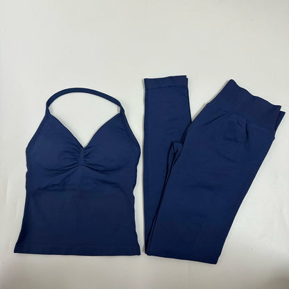 Yoga Leggings Set Women Backless Tank Tops High Waist Scrunch Gym Suit Fitness Clothes Outfit Workout Yoga Set