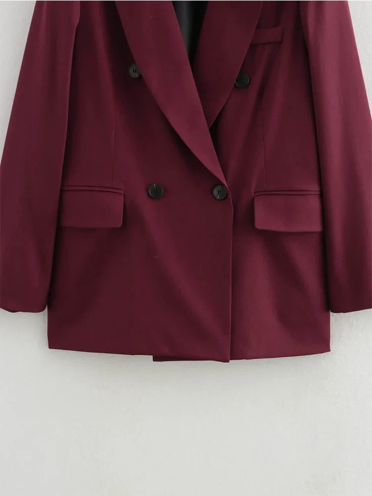 Women's Blazer Outerwears Office Wear Women Suit Jacket Autumn Long Sleeve Burgundy Blazers Formal Woman Minimalist Blazer