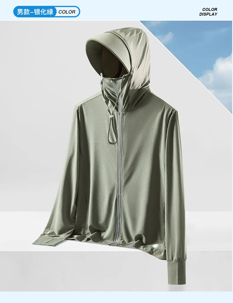 Men's Summer New Sunscreen Clothing Women's Large Brim UPF50 + UV Protection Ice Silk Sunscreen Clothing Outdoor Skin Clothing