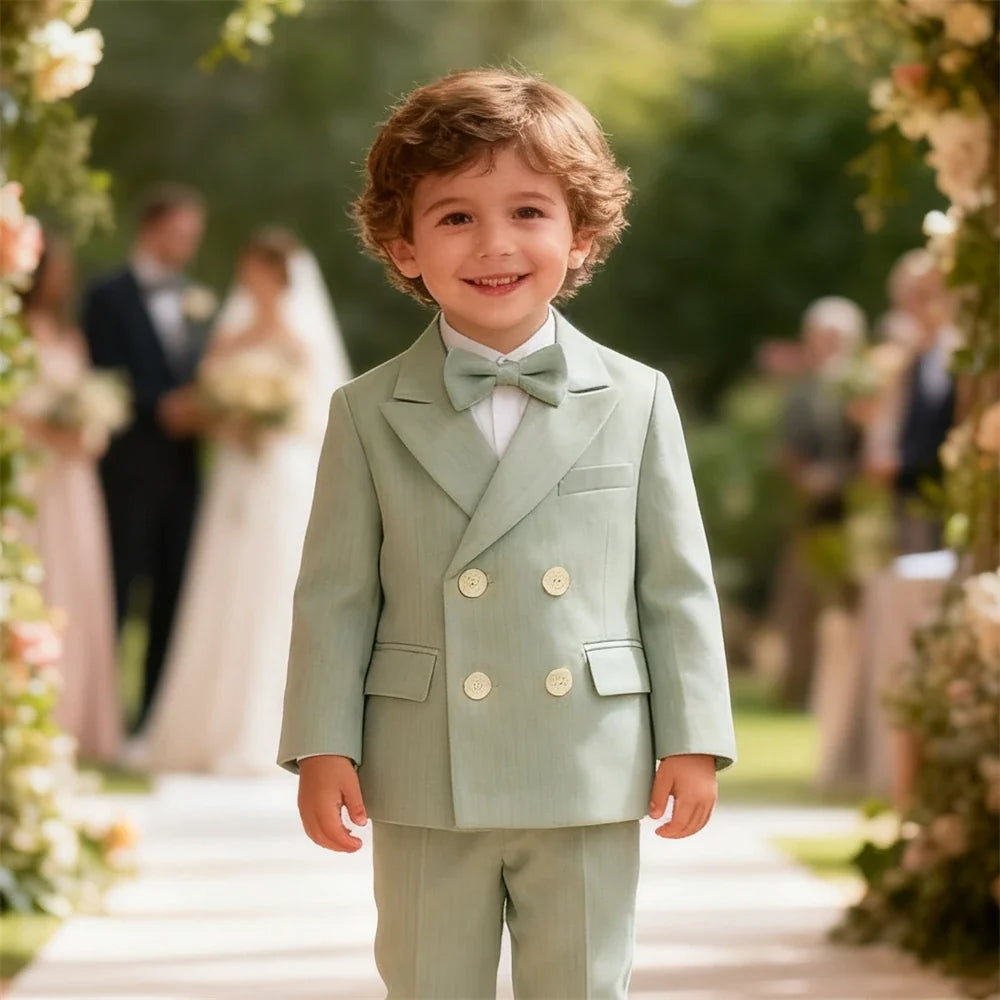 2-14 Yrs Toddler 3-Piece Suit Set Double Breasted Suit Jacket Pants Bowtie Birthday Communion Party Suit for Children