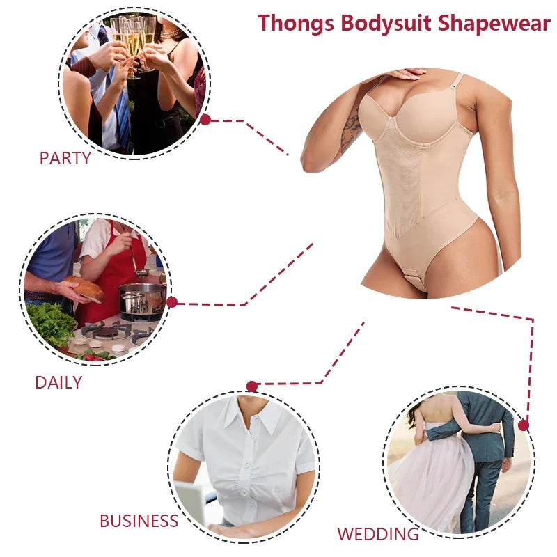 Thongs Bodysuit Shapewear Women Full Body Shaper Waist Trainer Steel Bones Tummy Control Underwear Flat Belly Underbust Corset