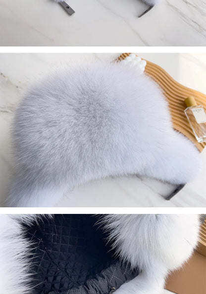 Winter Warm Real Fox Fur Hat Ear-Protecting Hats Women's Genuine Leather Windproof Fox Fur Bomber Hat Thickened Sheepskin Cap