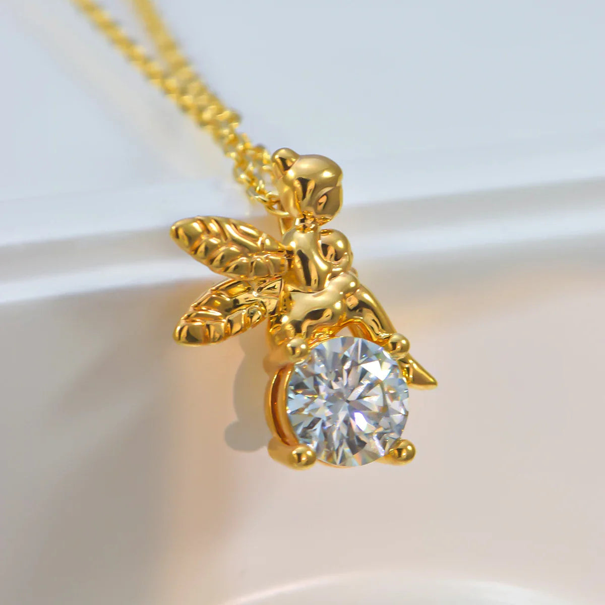 Au750 18k Gold Pendant Necklace Faerie Fairy 1 Carat Moissanite Diamond Valentine's Day Engagement Gift Fine Jewelry