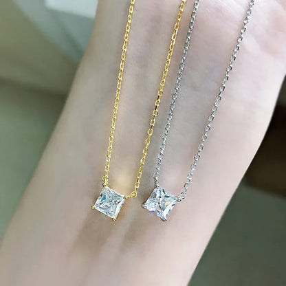 1CT Princess Cut Solitaire Square Moissanite Diamond Pendant Necklace 18k Gold Plated 925 Sterling Silver Sparkling Jewelry Gift