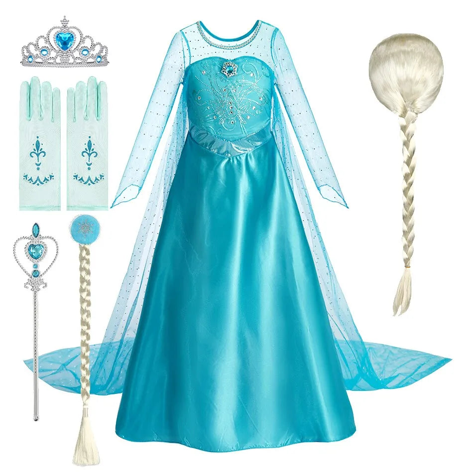 2026 Kid Elsa Anna Costume Girl Birthday Floral Dress Children Snow Queen Performance Fantasy Princess Evening Halloween Costume