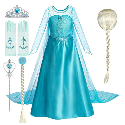 2026 Kid Elsa Anna Costume Girl Birthday Floral Dress Children Snow Queen Performance Fantasy Princess Evening Halloween Costume