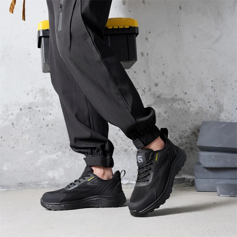 Summer Breathable Men Labor Shoes Lightweight Work Safety Boots Sneakers Anti Nail Indestructible Steel Toe Male Footwear