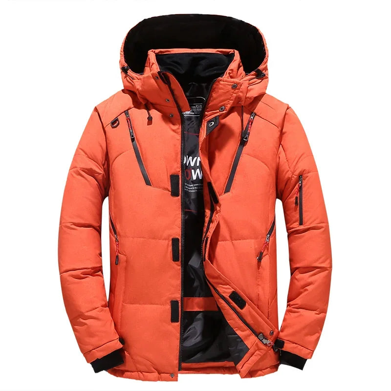 Winter White Duck Down Jacket Men Travel Hiking Thicken Warm Hooded Puffer Jackets Windproof Overcoat Down Coat Male Clothing