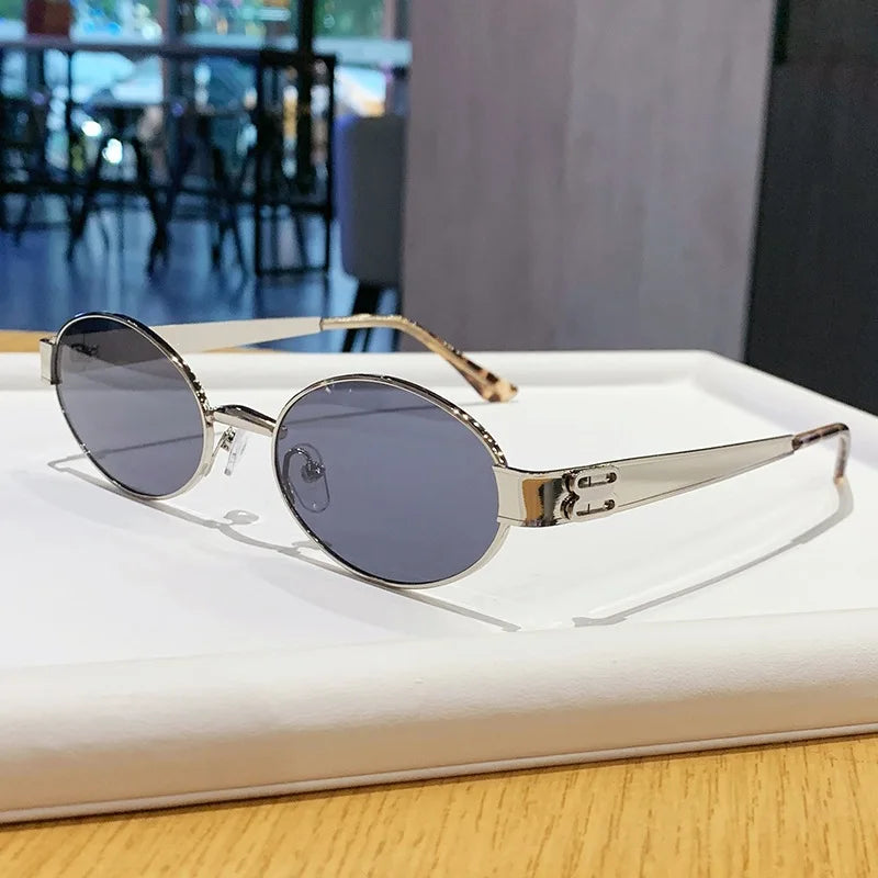 Retro Small Oval Metal Frame Women Sunglasses UV400 Thin Full Rim Men Punk Sun Glasses Vintage Shades Lentes De Sol Mujer