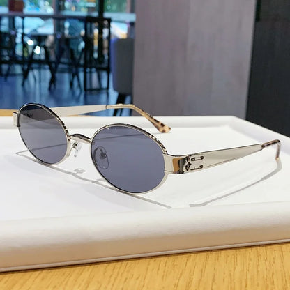 Retro Small Oval Metal Frame Women Sunglasses UV400 Thin Full Rim Men Punk Sun Glasses Vintage Shades Lentes De Sol Mujer