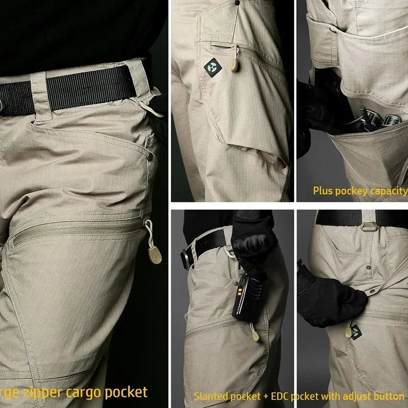 Stretch Hiking Pants Men Water Resistant Rip Stop Cotton Outdoor Work Cargo Pants Multi-Pocket Lightweight Combat Tactical Pants