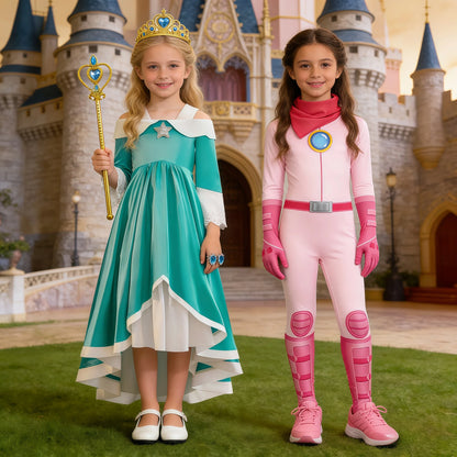 Peach Princess Dress For Girls Game Rosalina Role Play Clothes Cosplay Costume Birthday Party Halloween Carnival Clothing 4-10Y