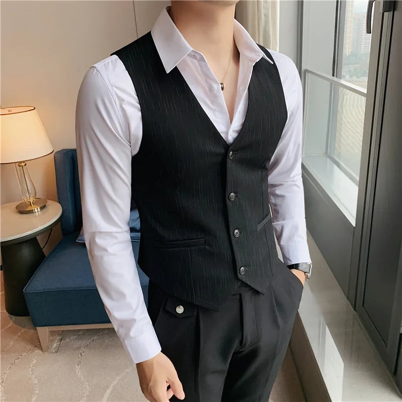 Plus Size 7XL 6XL 5XL Men's Fashion Striped Suit Vest British Style Business Work Slim Fit Wedding Social Sleeveless Vest