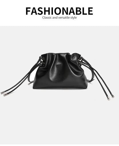 Luxury Pleated Cloud Crossbody Bag - Premium Genuine Leather Drawstring Shoulder Purse, Versatile Small Bag for Elegant Lady