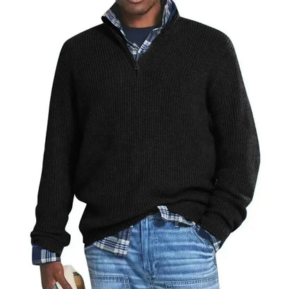 Men's Wool Blend Knit Sweater Casual Long Sleeve Zipper Collar Pullover Sweaters Winter Outdoor Warm Stripes Pullover Jumper