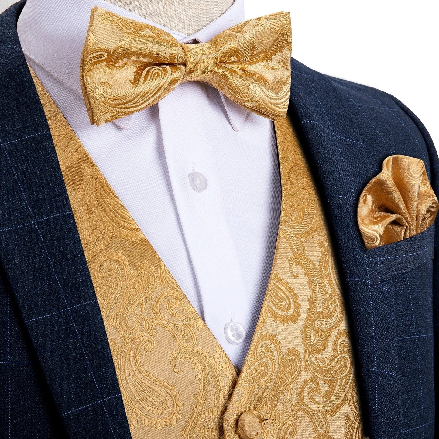 Retro Paisley Floral Full Set with Bowtie Pocket Square and Cufflinks Banquet Essential