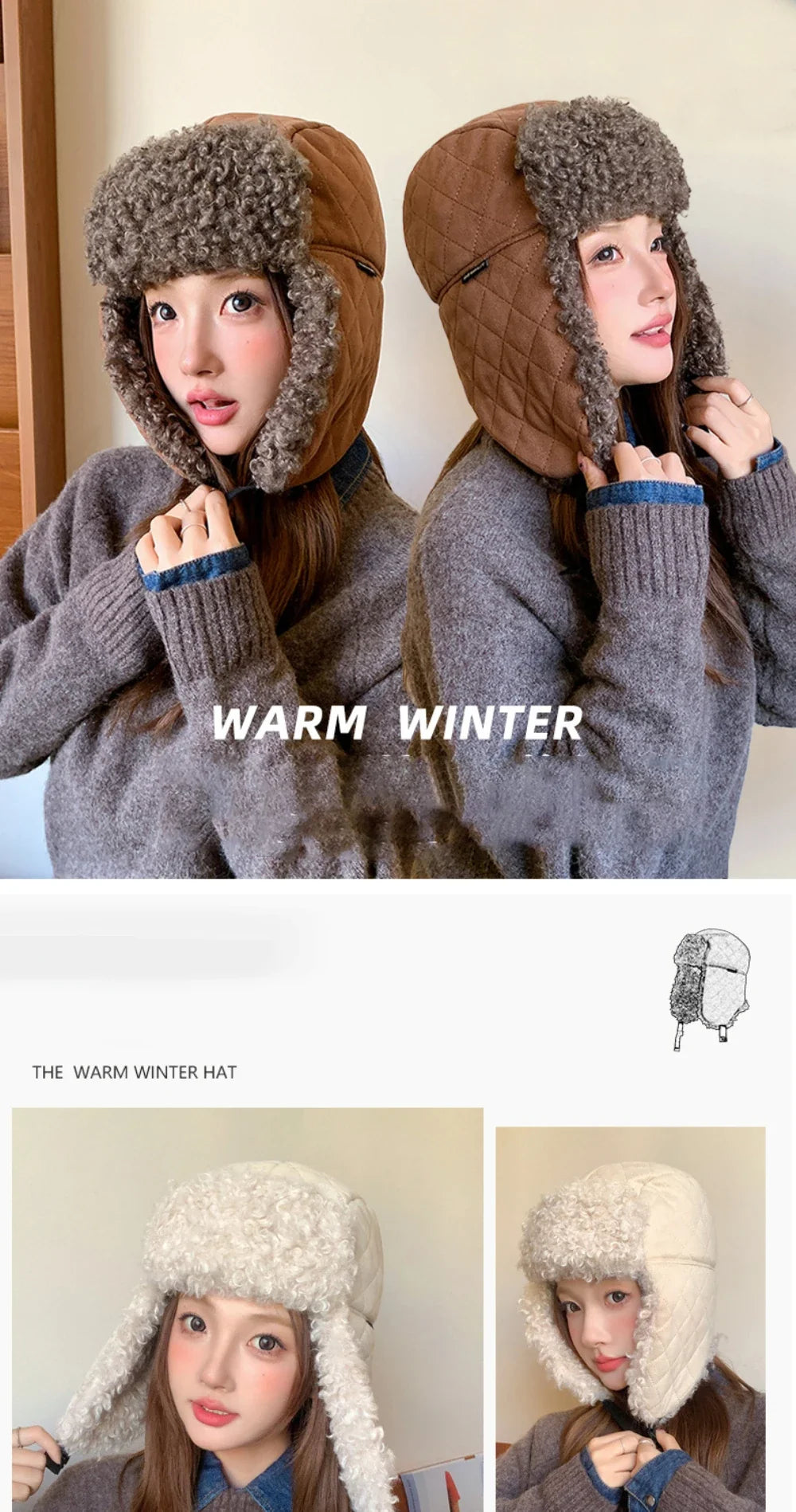 Russian Hat Thick Warm Lamb Fleece Winter Hat for Men Women Windproof Snow Ski Trapper Earflap Cap Male Female Bomber Hat