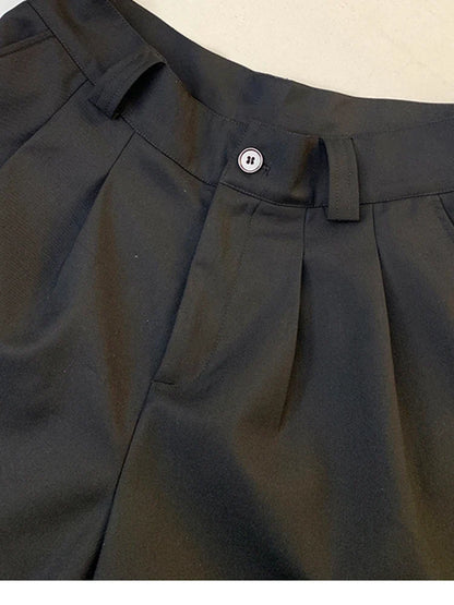 Spring Summer Loose Casual Soft Black Pleated Shorts for Men Mens with High Waist Short Straight Pants Clothes 2024