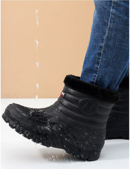 40-45 Men Rain Boots Winter Waterproof Shoes Ankle Snow Botas Plush Thick-soled Anti Slip High Top Zapatos Water Warm Footwear 1