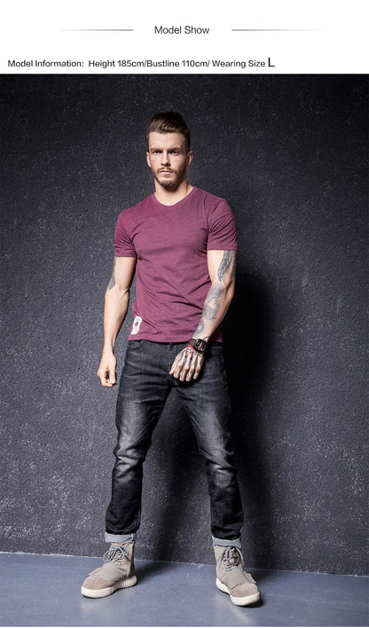 Men's T-Shirt Summer Cotton Solid T-Shirt Men's Short Sleeve Tee Fancy Yarns High Quality Classical Tops T Shirts Color Wine Blu