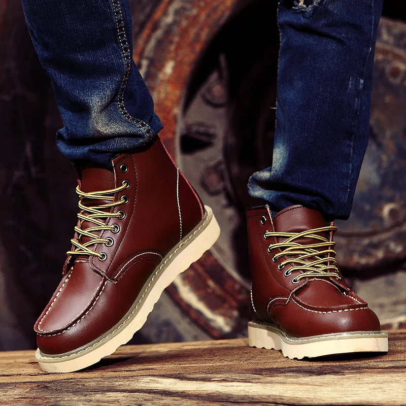 Winter Warm Men Boots Leather Mens Snow Boots No-slip High Top Male Work Shoes with Fur Handmade Waterproof Male Ankle Boots