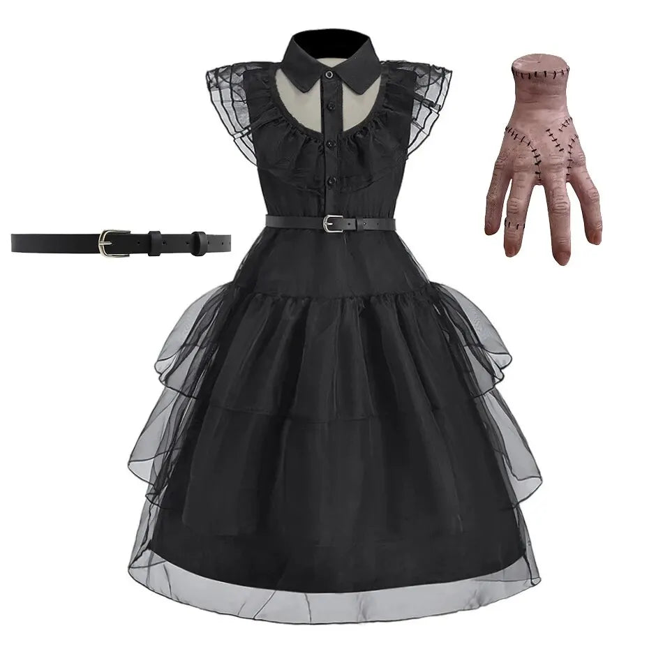 Girl Costume Kids Cosplay Black Witch Princess Dress Children Pageant Dinner Dress Girl Halloween Party Dancing Clothing