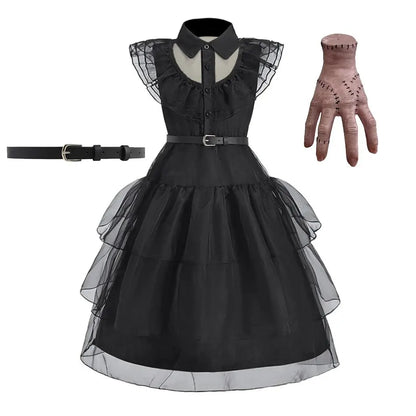 Girl Costume Kids Cosplay Black Witch Princess Dress Children Pageant Dinner Dress Girl Halloween Party Dancing Clothing