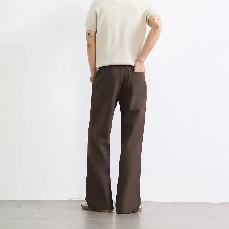 Black Business Suit Pants Men's Small Flared Elastic Comfortable Drape Loose Solid Color Office Casual Trousers Male Clothes