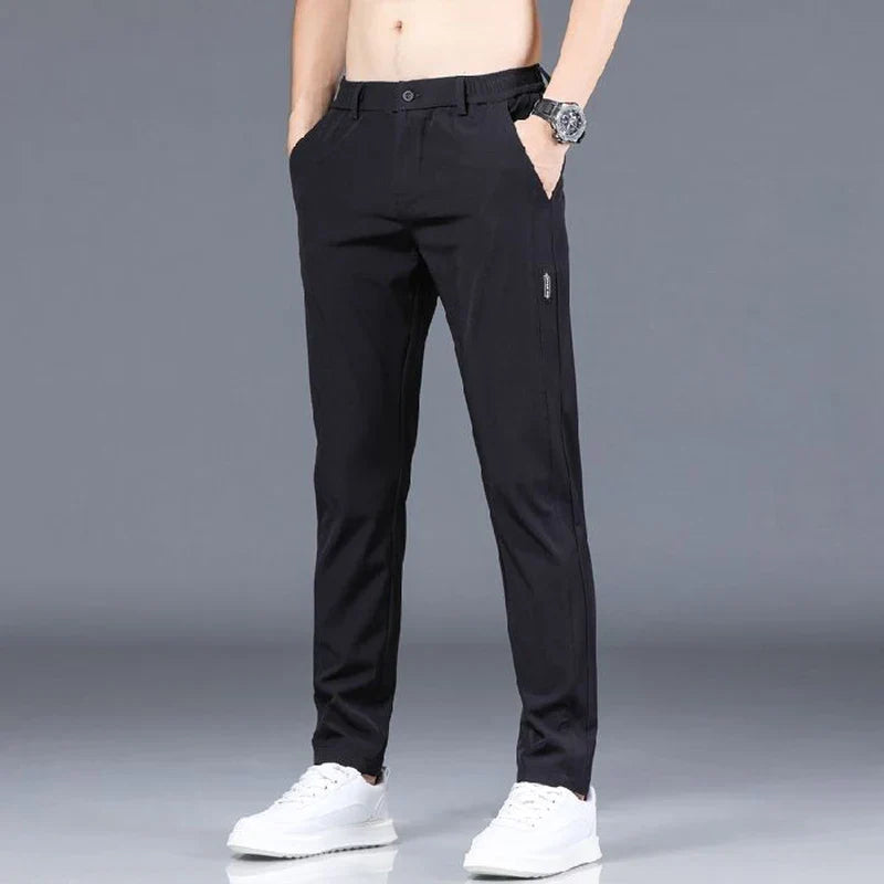 Ice silk men's pants 2026 summer new black gray thin business casual pants outdoor elastic breathable straight leg sports pants