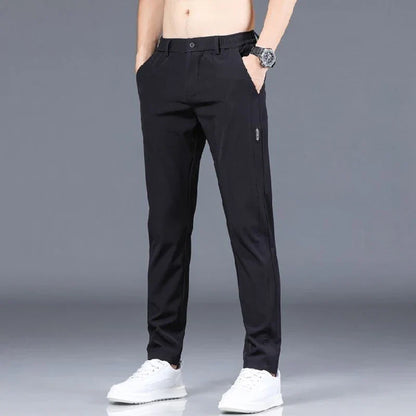 Ice silk men's pants 2026 summer new black gray thin business casual pants outdoor elastic breathable straight leg sports pants
