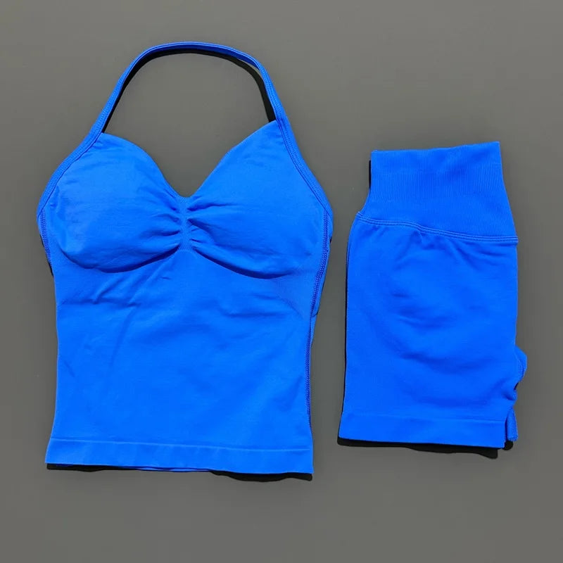 2 Piece Sports Set Women Seamless Yoga Tank With Removable Pads Top Scrunch Butt Workout Leggings Suit Gym Sports Sets