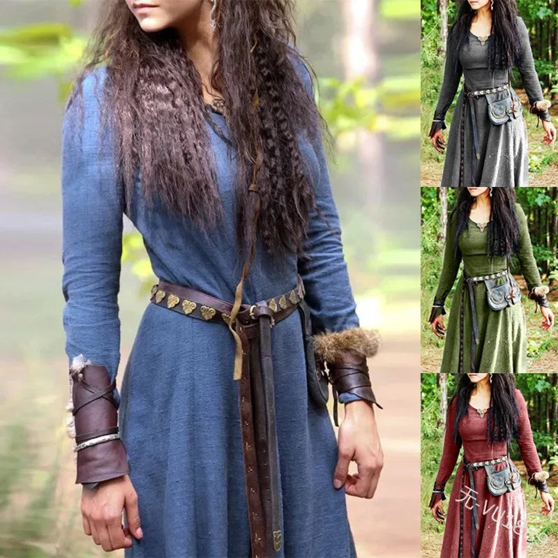 LisdinoMedieval Dress Women Long Sleeve Maxi Robe Vintage Fairy Elven Dress Renaissance Celtic Viking Gothic Cosplay Costumes