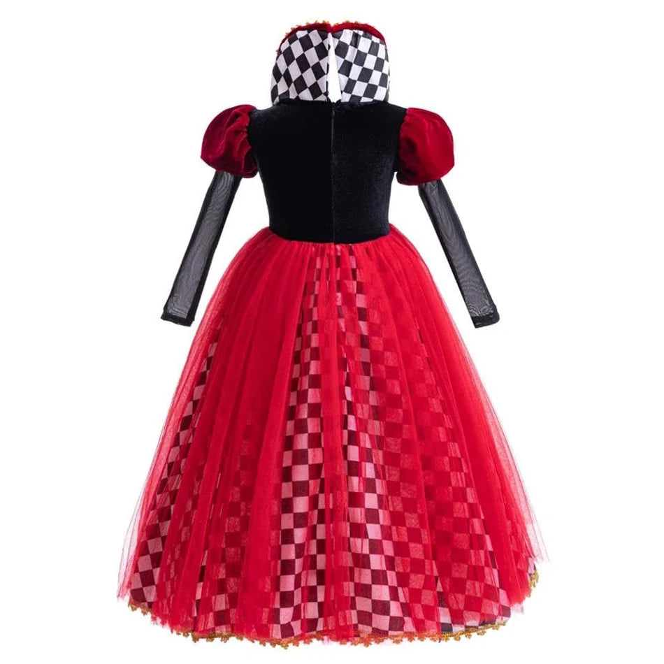 Girls Halloween Party Cosplay Red Queen Gown Clothes Kids Witch Long Sleeves Carnival Outfits Children Masquerade Fancy Costumes