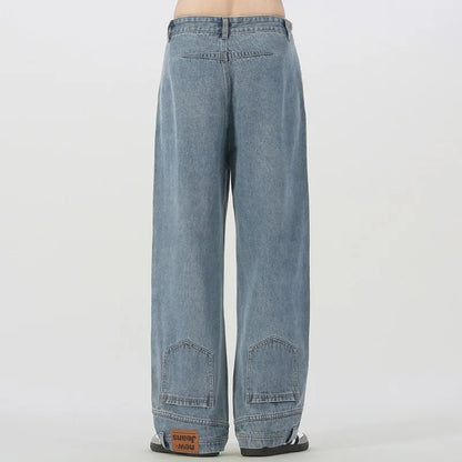 Vintage American Retro Reverse Side Turned Denim Jeans Men Women Couple Straight Wide Leg Baggy Drag Pants Trendy