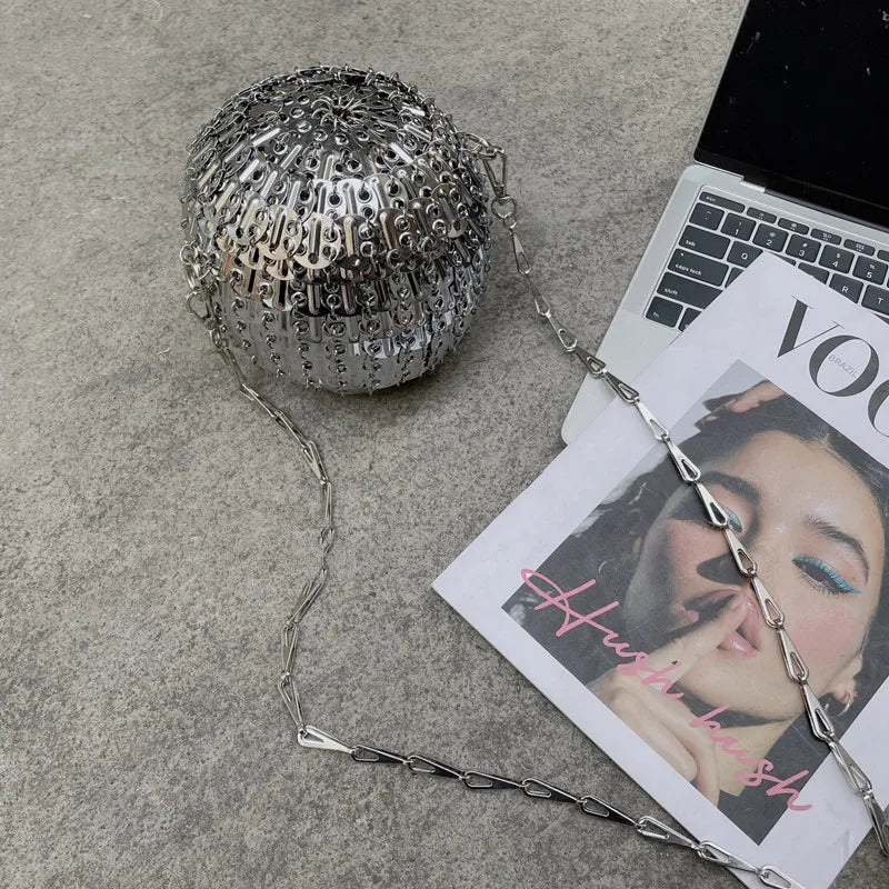 Designer Aesthetic Bags Women's Bag Handmade Woven Metal Sheet Metal Ball Shoulder Bag Women Luxury Holiday Party Evening Bag