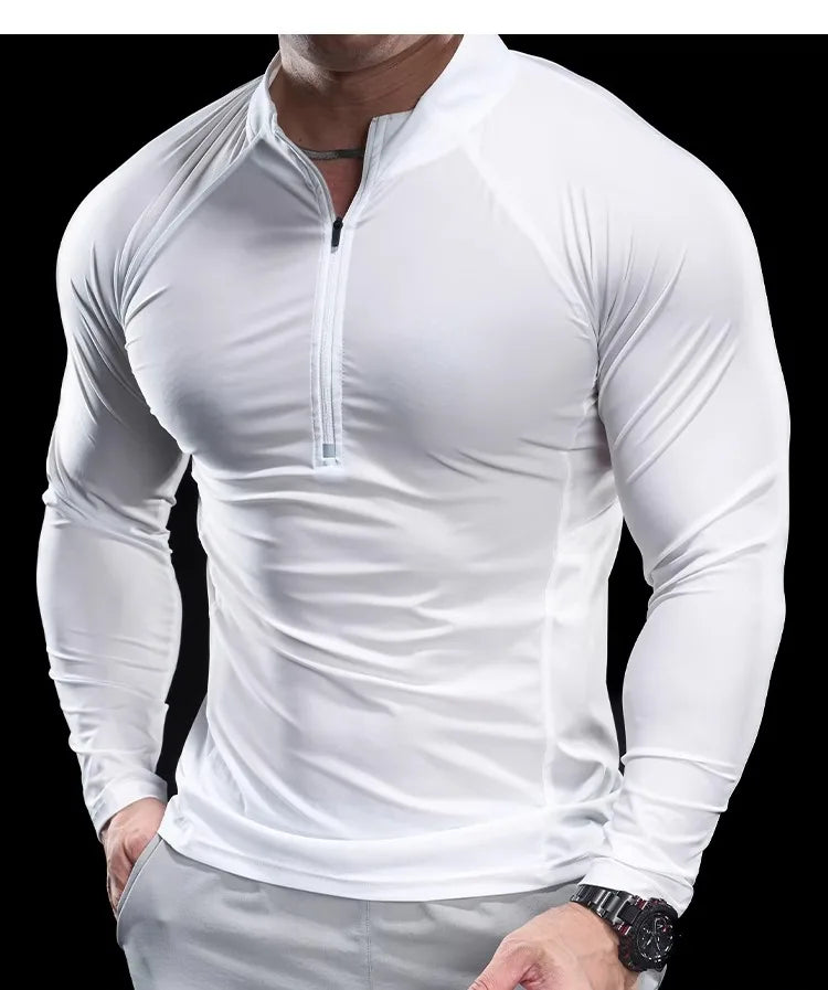 2024 New Men Sports T-shirt Gym Fitness Tops Running Training Clothes Autumn Round Neck Quick-drying Breathable Long Sleeves