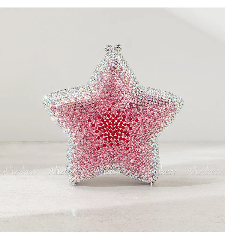 Star Shaped Crystal Evening Bags Women 2024 Boutique Gorgeous Gradient Colour Diamond Mini Clutch Purses Wedding Party