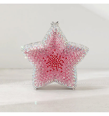 Star Shaped Crystal Evening Bags Women 2024 Boutique Gorgeous Gradient Colour Diamond Mini Clutch Purses Wedding Party