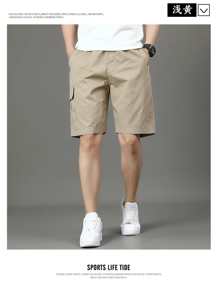 Summer new men's work shorts pocket zip trend versatile casual trousers five work trousers
