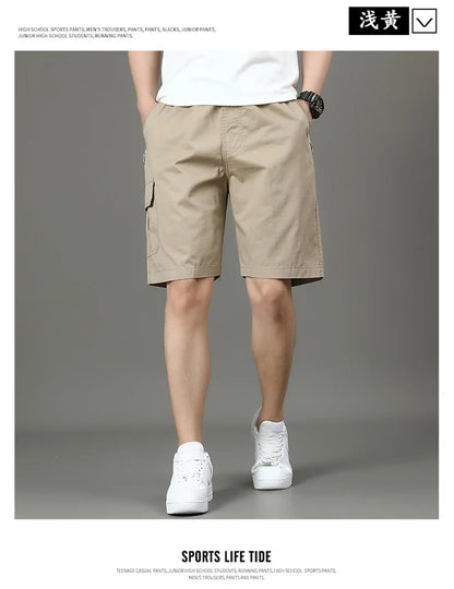 Summer new men's work shorts pocket zip trend versatile casual trousers five work trousers