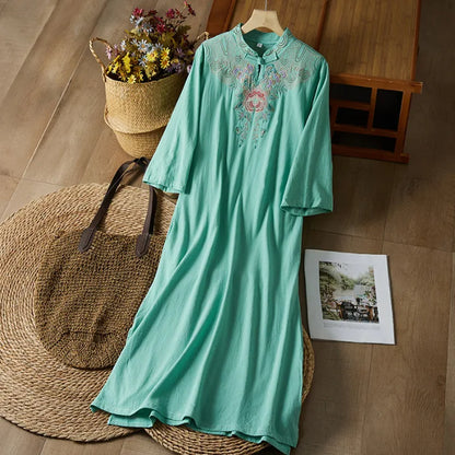 Embroidery Ethnic Style Fashion Clothes Vintage Cotton Linen Streetwear Harajuku Chinese Style Summer Dress for Women Clothing