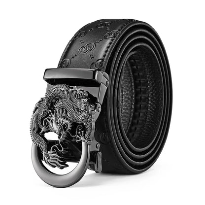 Men's Genuine Leather Belt - Adjustable Automatic Ratchet Buckle for Business Suits, Casual Wear & Everyday Office Style